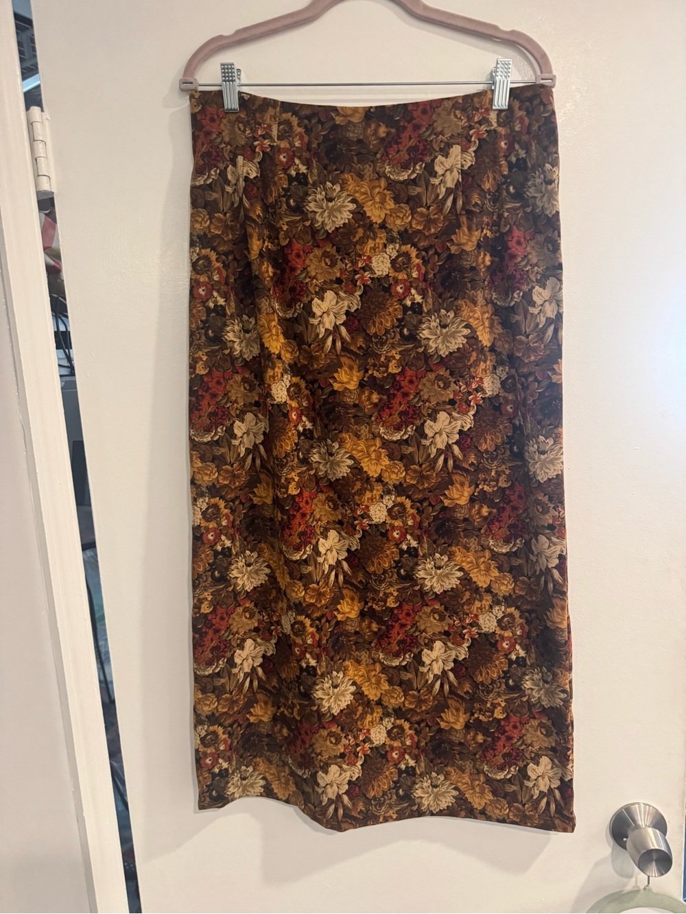 Vintage Briggs New York Floral Midi Skirt Size 14 Brown Mustard Autumn 90s